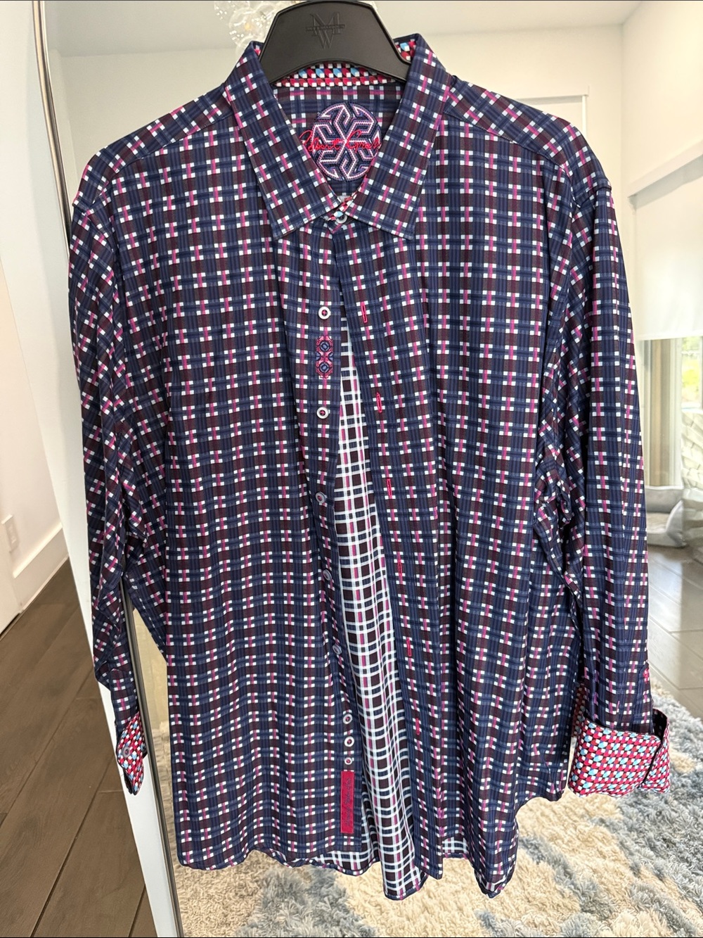 Robert Graham Navy, Pink and White Check Button-Down Shirt